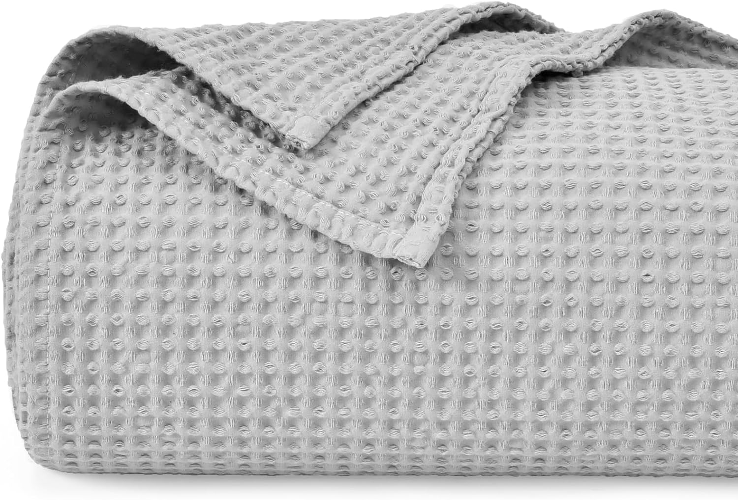 PHF 100% Cotton Waffle Weave Blanket King Size 104 x 90-Lightweight Washed Soft Breathable Blanket for All Season - Perfect Blanket Layer for Couch Bed Sofa - Light Grey