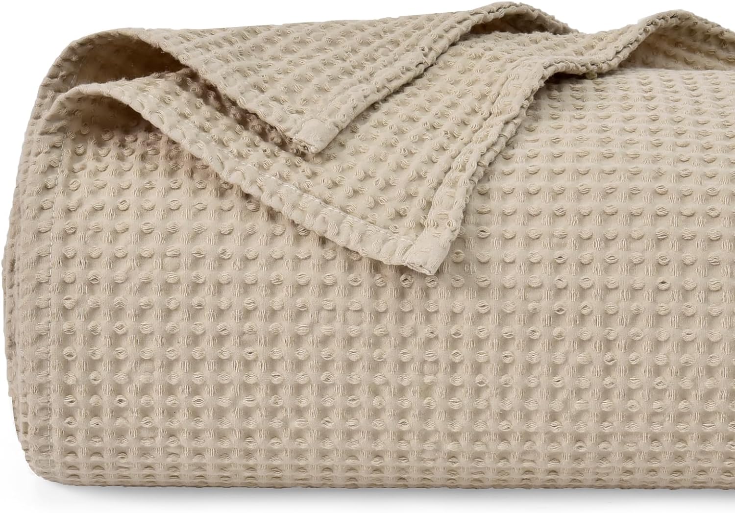 PHF 100% Cotton Waffle Weave Blanket King Size 104 x 90-Lightweight Washed Soft Breathable Blanket for All Season - Perfect Blanket Layer for Couch Bed Sofa-Elegant Home Decoration-Khaki