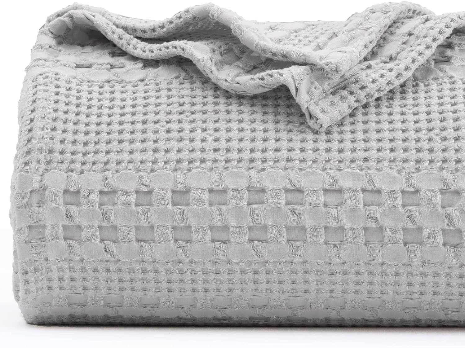 PHF 100% Cotton Waffle Weave Blanket King Size - Washed Soft Lightweight Blanket for All Season - Breathable and Skin-Friendly Blanket for Couch Bed Sofa 108x90 - Light Grey