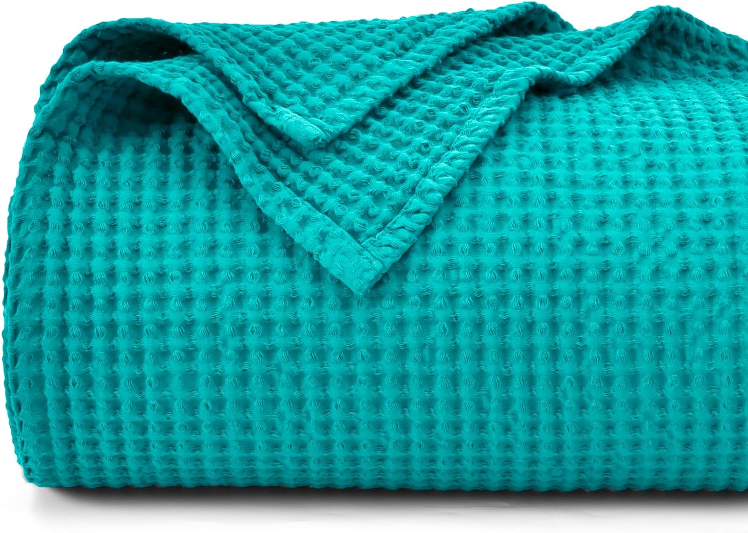 PHF 100% Cotton Waffle Weave Blanket King Size 104 x 90-Lightweight Washed Soft Breathable Blanket for All Season - Perfect Blanket Layer for Couch Bed Sofa-Elegant Home Decoration-Teal