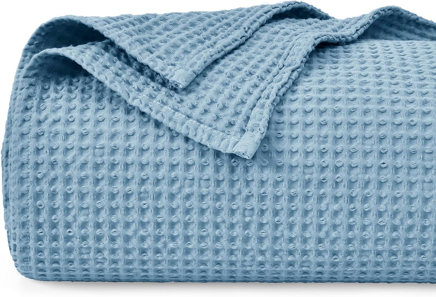 PHF 100% Cotton Waffle Weave Blanket Queen Size 90 x 90-Lightweight Washed Soft Breathable Blanket for All Season- Perfect Blanket Layer for Couch Bed Sofa - Dusty Blue