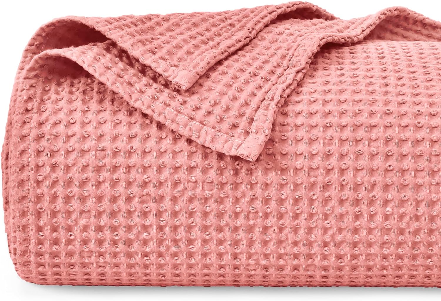 PHF 100% Cotton Waffle Weave Blanket Queen Size 90 x 90-Lightweight Washed Soft Breathable Blanket for All Season- Perfect Blanket Layer for Couch Bed Sofa - Coral