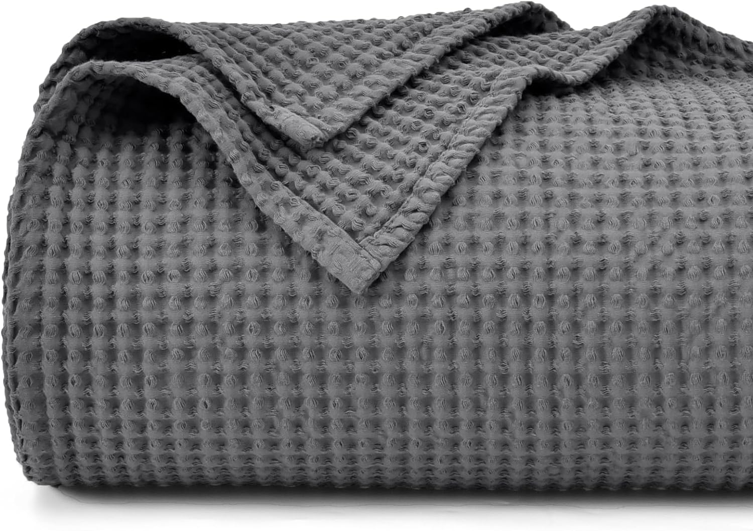 PHF 100% Cotton Waffle Weave Blanket Queen Size 90x90-Lightweight Washed Soft Breathable Blanket for All Season-Perfect Blanket Layer for Couch Bed Sofa-Elegant Home Decoration-Charcoal