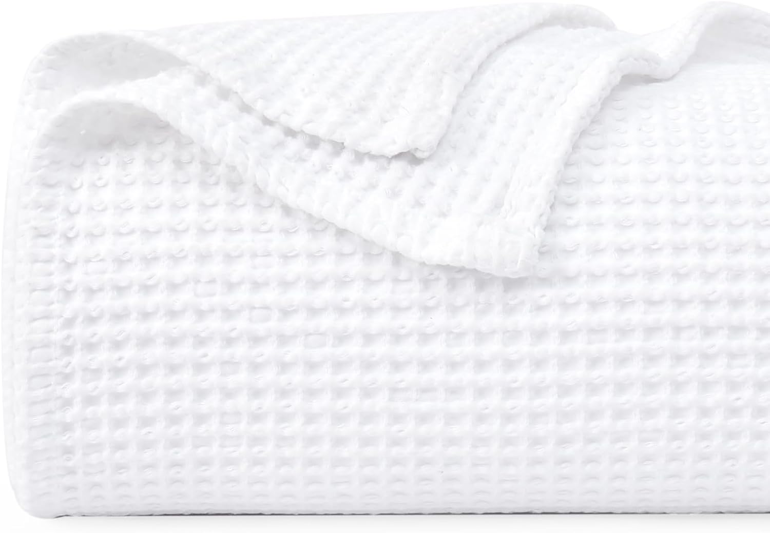 PHF 100% Cotton Waffle Weave Blanket Queen Size 90x90-Lightweight Washed Soft Breathable Blanket for All Season - Perfect Blanket Layer for Couch Bed Sofa-Elegant Home Decoration-White