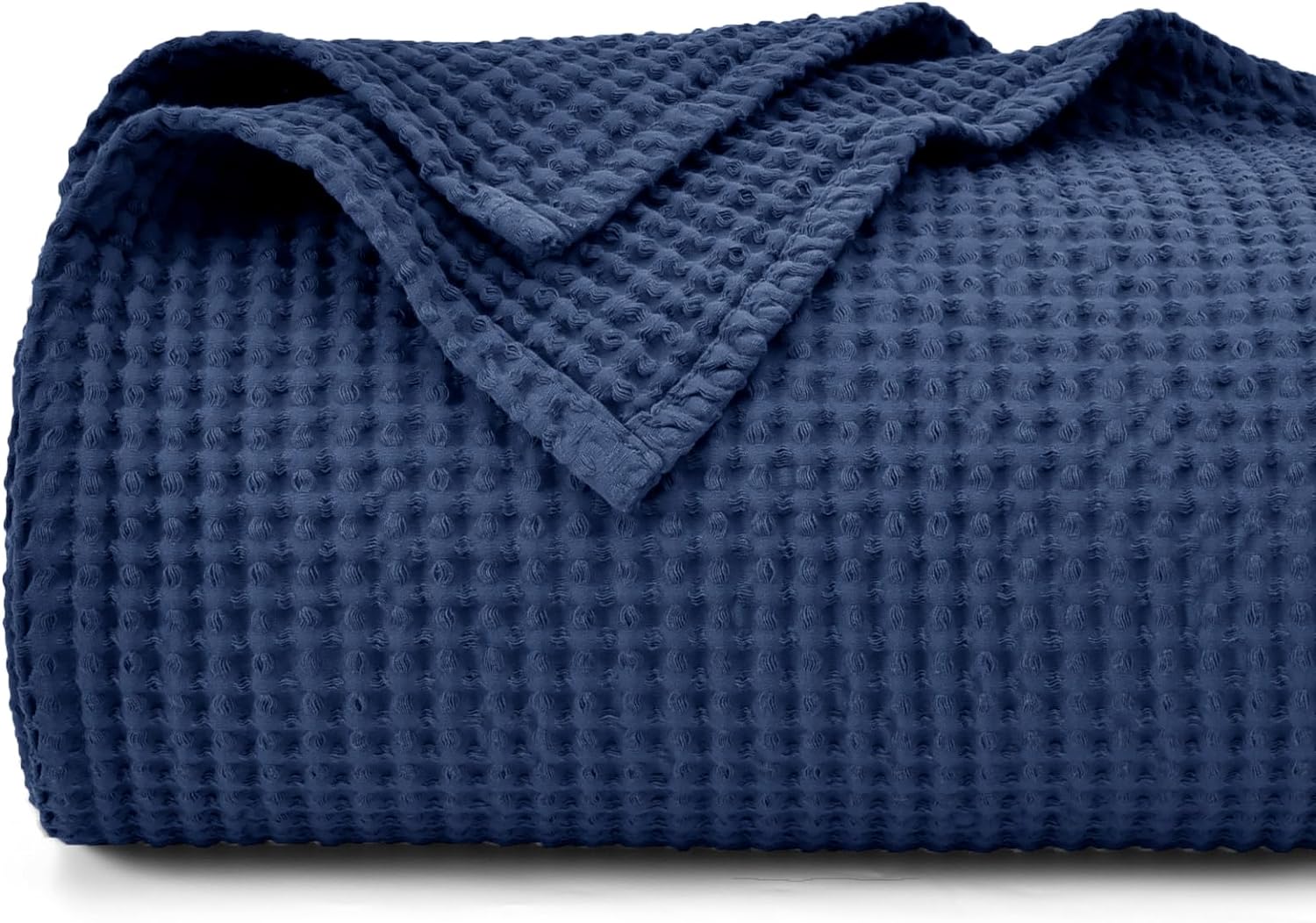 PHF 100% Cotton Waffle Weave Blanket King Size 104x90-Lightweight Washed Soft Breathable Blanket for All Season-Perfect Blanket Layer for Couch Bed Sofa-Elegant Home Decoration-Navy Blue