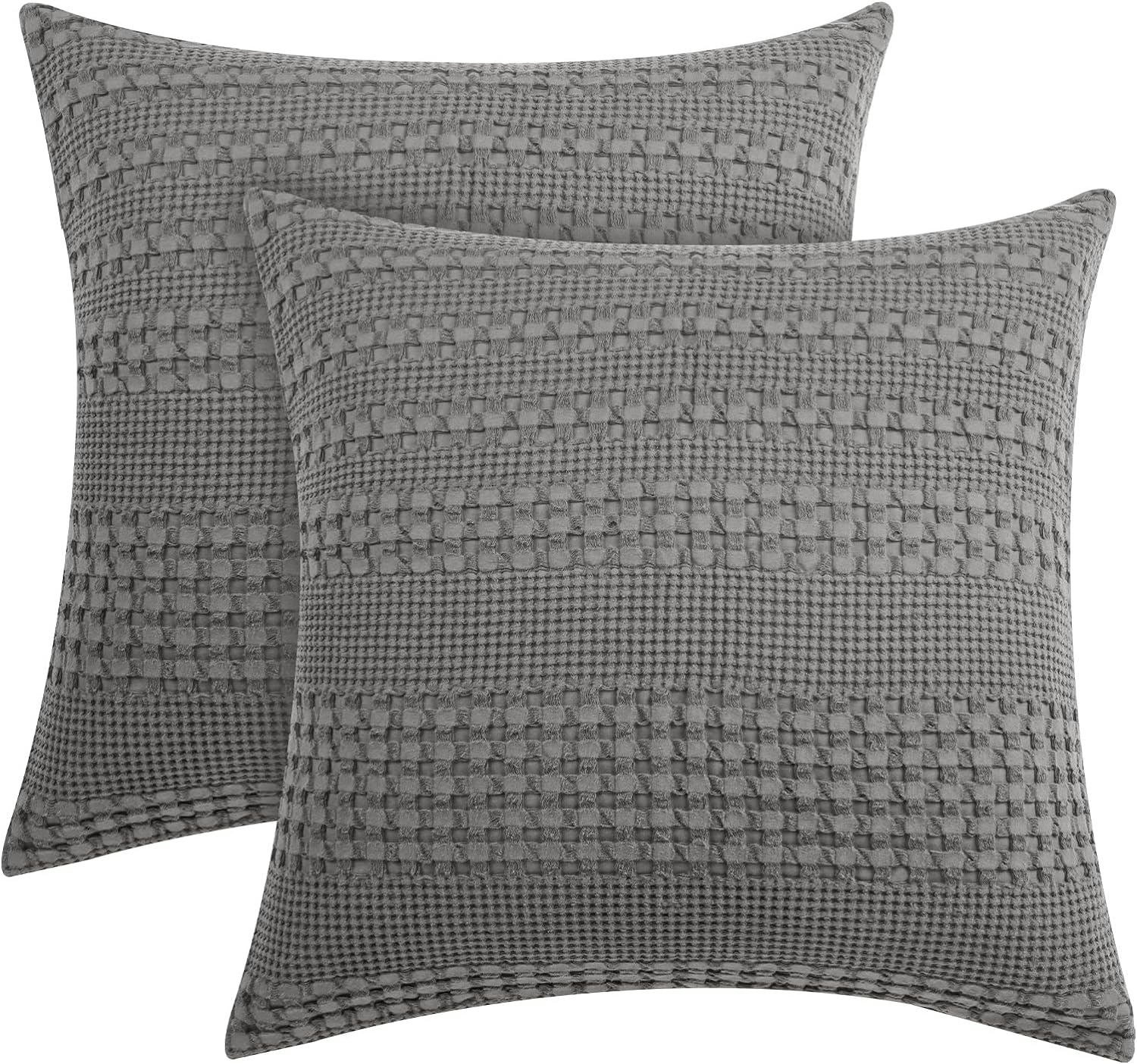 PHF 100% Cotton Waffle Weave Euro Sham Covers, 2 Pack 26 x 26 Pillow Covers for Elegant Home Decorative, No Insert, Decorative Euro Throw Pillow Covers for Bed Couch Sofa, Dark Grey