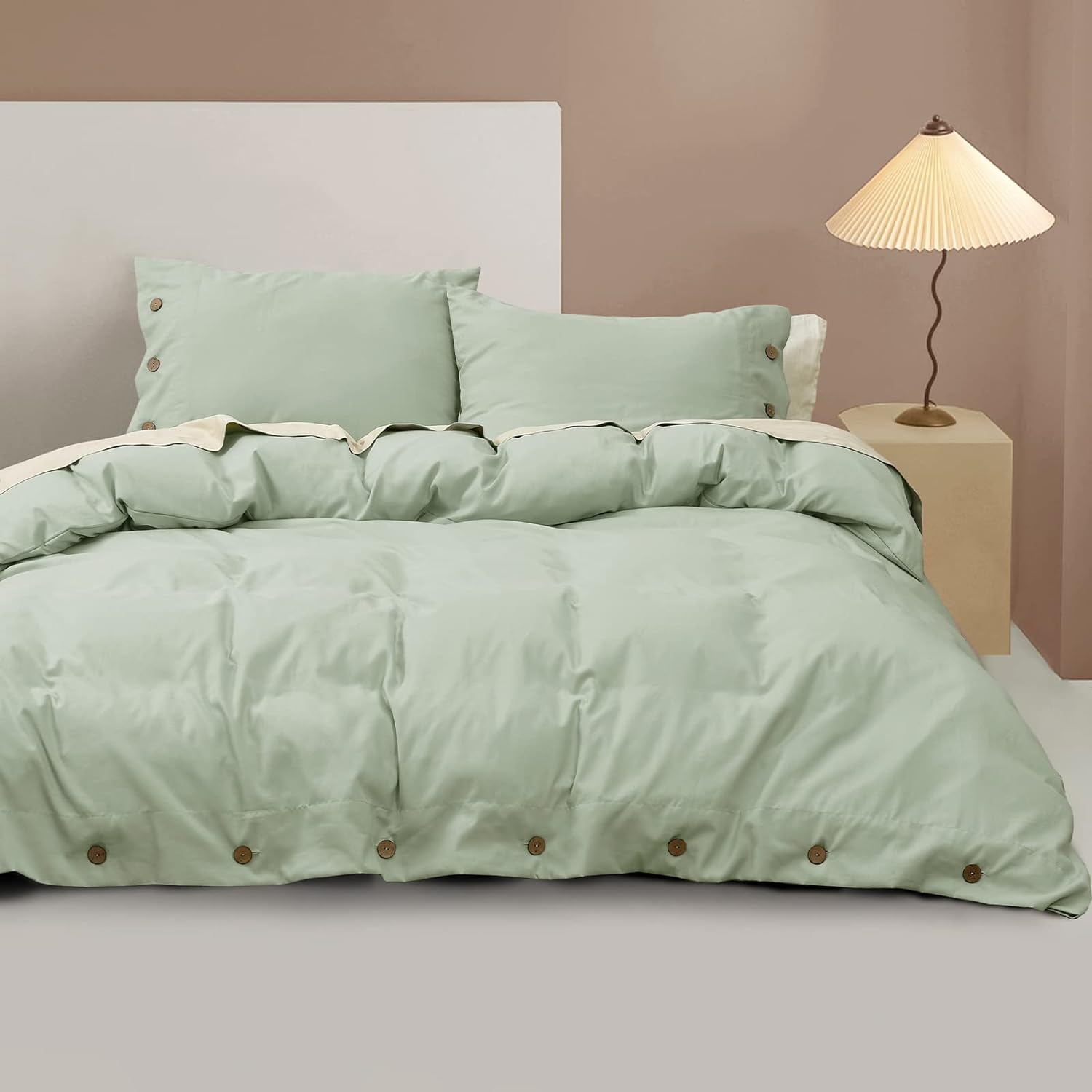 PHF Sage Green Duvet Cover King Size, Comfy Lightweight Skin-Friendly Comforter Cover Set with Button Closure, Soft Durable Bedding Collection with 2 Pillowcases for All Season, 104 x 90