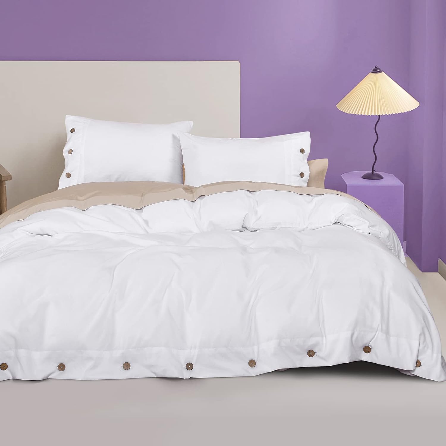 PHF White Duvet Cover King Size, Comfy Lightweight Skin-Friendly Comforter Cover Set with Button Closure, Soft Durable Bedding Collection with 2 Pillowcases for All Season, 104 x 90