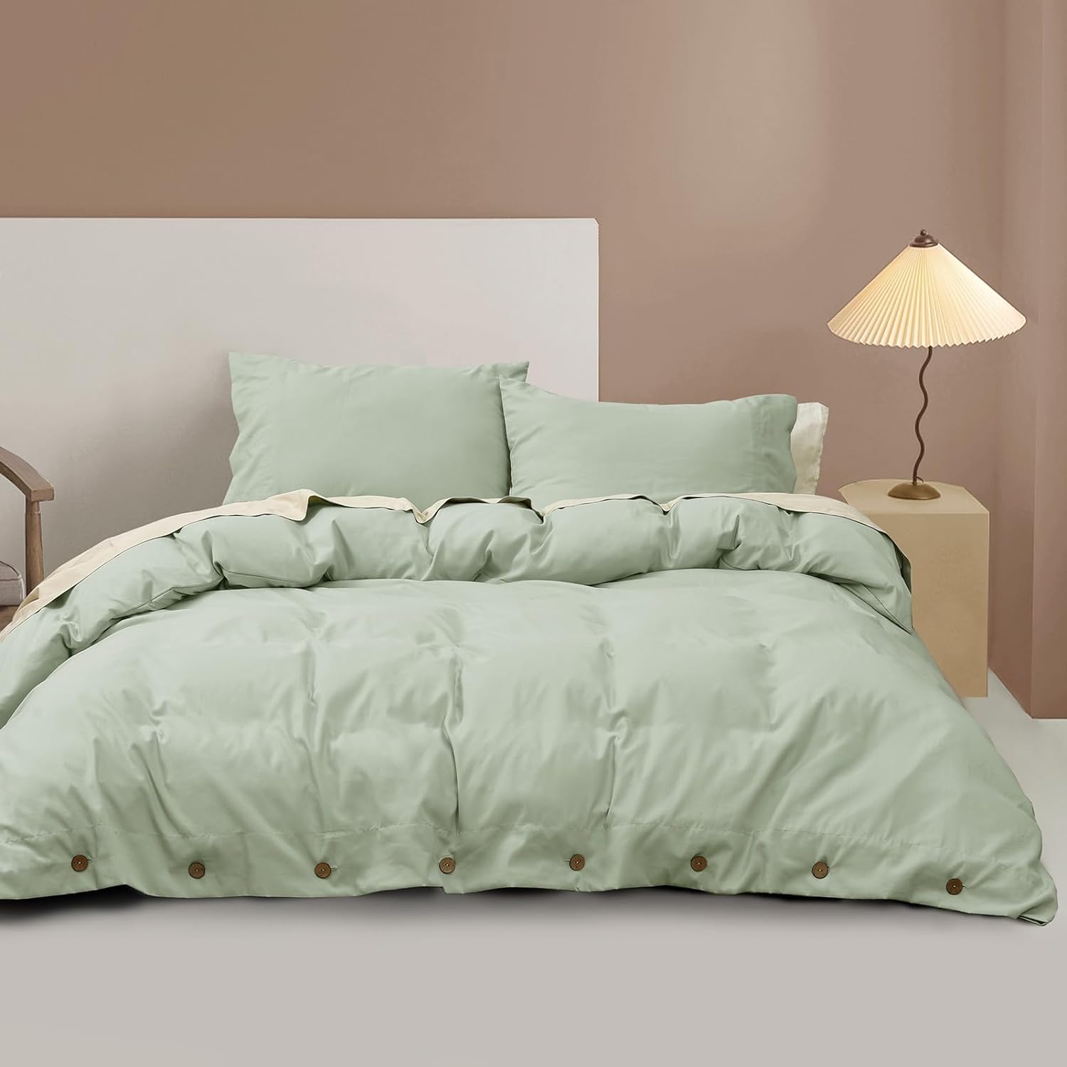 PHF Sage Green Duvet Cover Queen Size, Comfy Lightweight Skin-Friendly Comforter Cover Set with Button Closure, Soft Durable Bedding Collection with 2 Pillowcases for All Season, 90 x 90