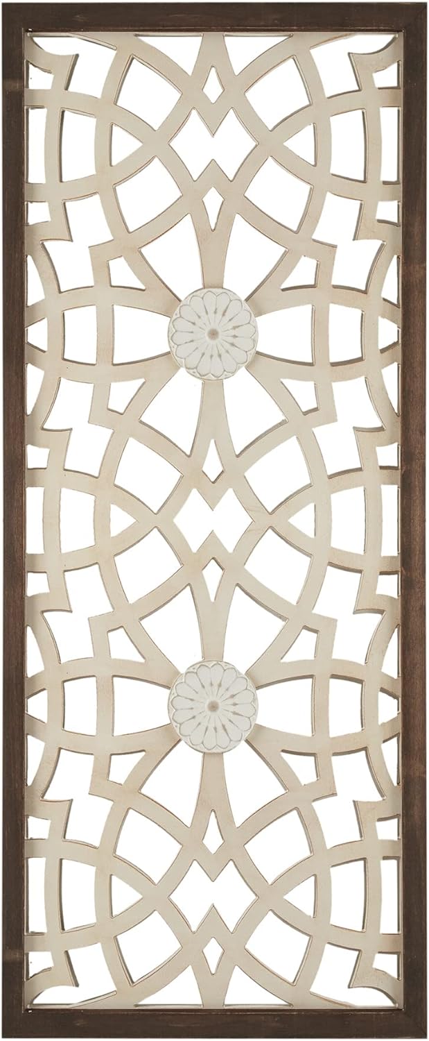 Madison Park Wall Art Living Room Dcor - Damask Wood Panel Carving Hanging Decoration, Home Accent Modern Kitchen Dining Decoration, Ready to Hang Panel for Bedroom, 15.75W x 37.75H x 0.75D, Wood