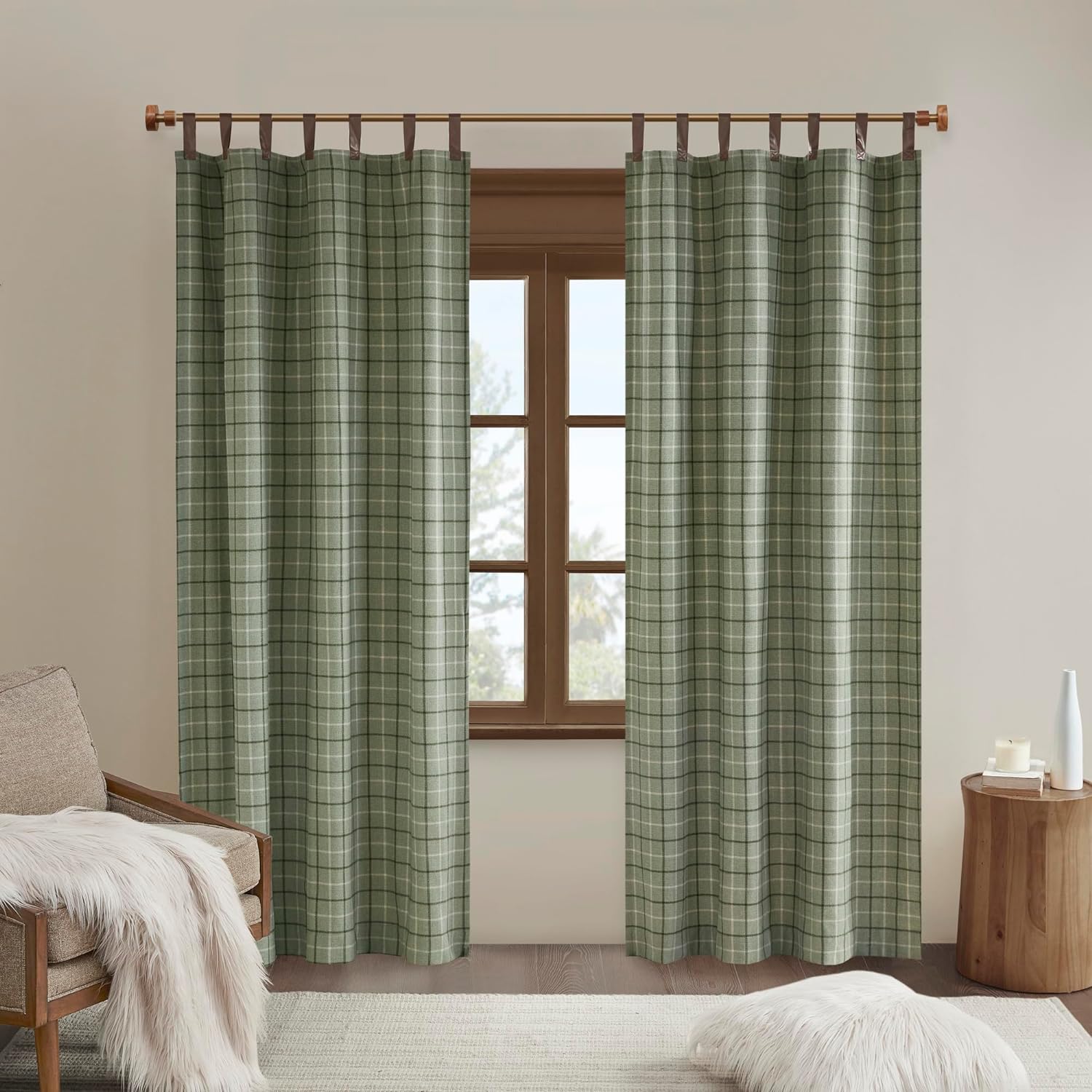 Madison Park Anaheim Cabin Plaid Curtain Window, Thermal Insulated Fleece Lining, Living Room Decor Light Blocking Drape for Bedroom, 1-Single Panel Pack, 50