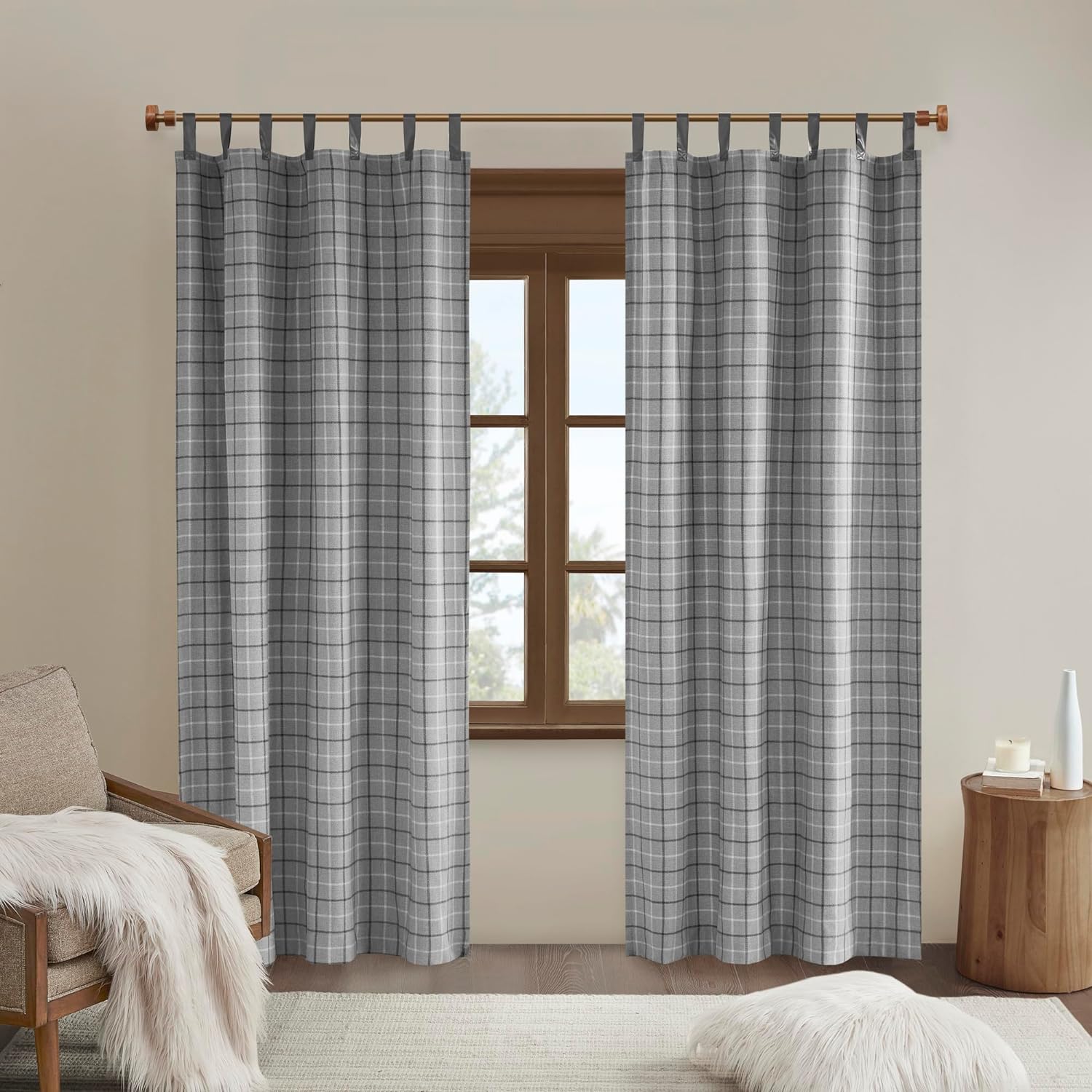 Madison Park Anaheim Cabin Plaid Curtain Window, Thermal Insulated Fleece Lining, Living Room Decor Light Blocking Drape for Bedroom, 1-Single Panel Pack, 50