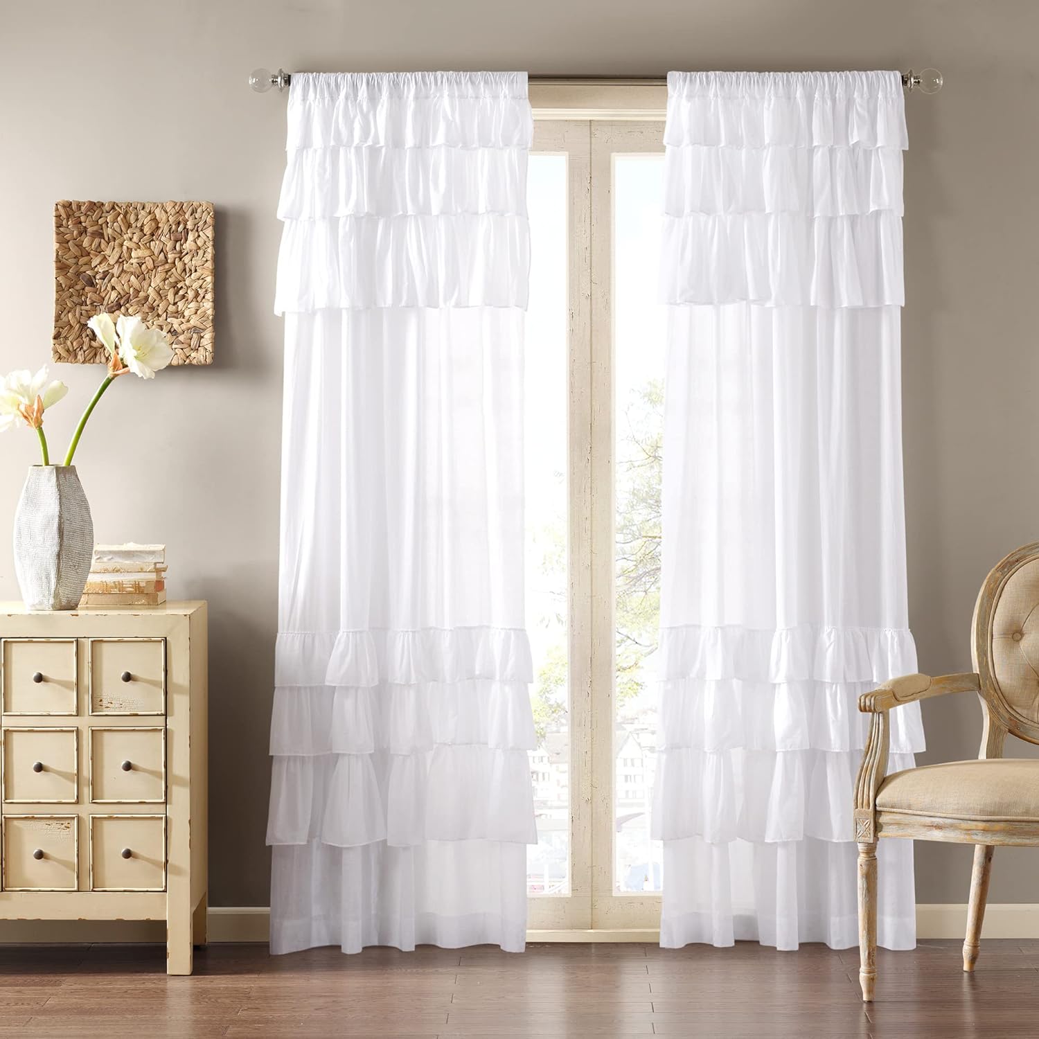 I redecorated my bedroom for a more spring/summer look. These curtains are so pretty and add such an elegant and romantic feel to my bedroom. They are very wrinkled, but I used my steamer on them and most of the wrinkles came out easily.