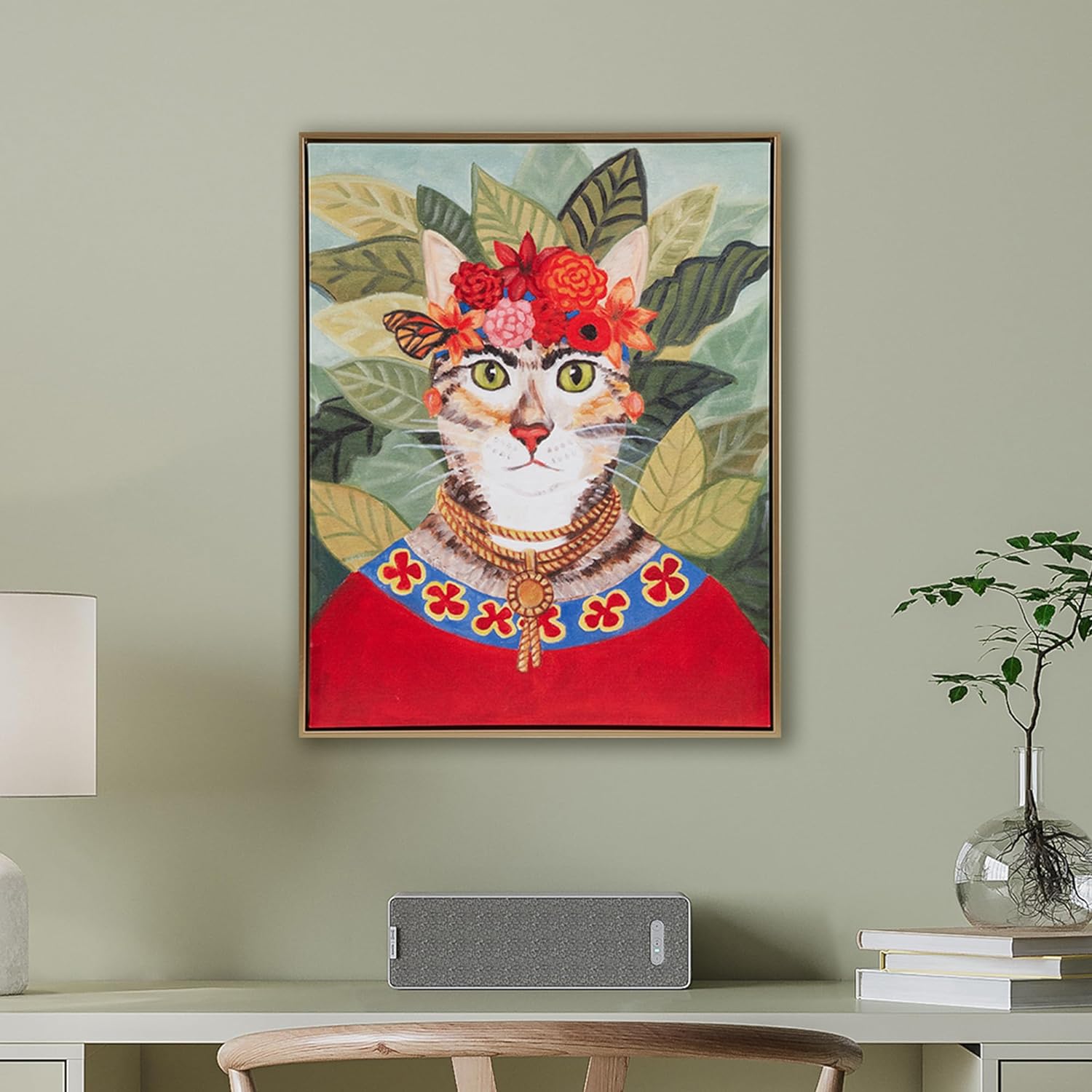 Madison Park Pet Wall Art, Funny Animal Canvas Wall Decor for Bedroom, Printed And Stretched, Framed, Ready To Hang, Classic Parody, Study, Living Room DÃÃÂ©cor - Bohemian Cat Pet Portrait