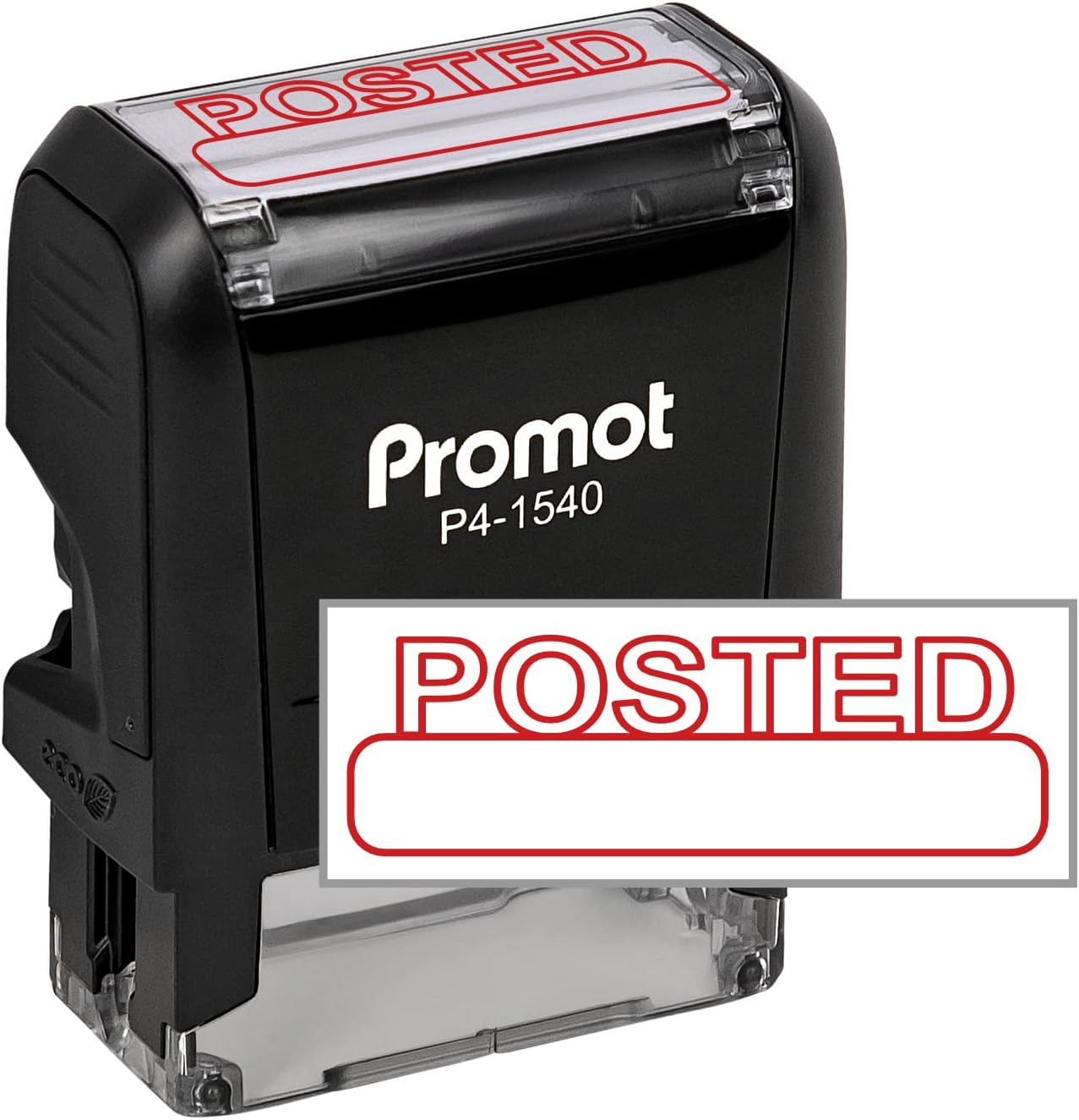 Promot Posted Self Inking Rubber Stamp - Refillable Stampers for Office - Business, Accounting, Bookkeeping, Coding, Legal, Notary, Work, Ordering, Inventory Stamps - Red Ink