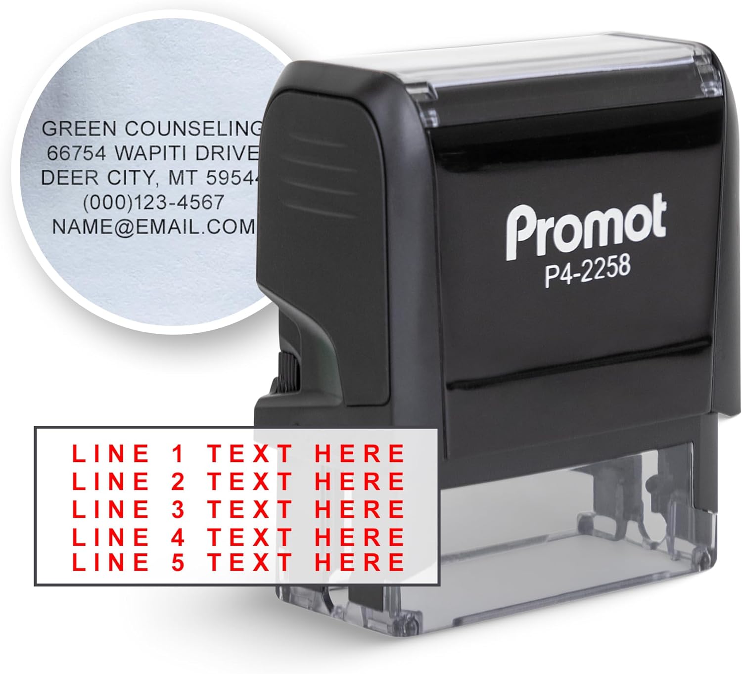 Promot Self Inking Personalized Stamp - Up to 5 Lines of Personalized Text, Custom Address Stamp, Office Stamps, Customizable Rubber Stamp, Name Stamp for Business Easy to Change Ink Cartridge-Medium