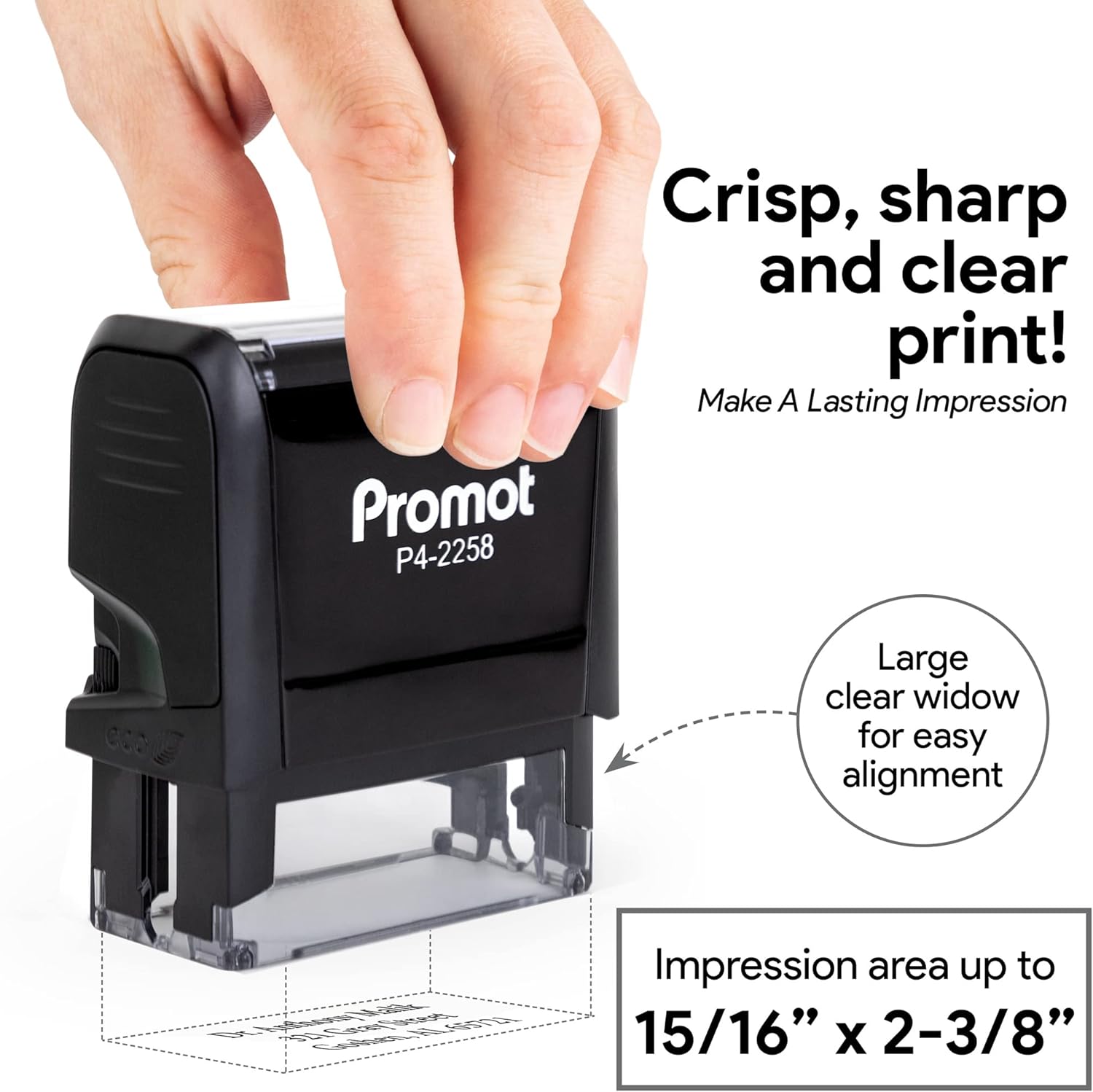 Promot Self Inking Personalized Stamp - Up to 4 Lines of Personalized Text, Custom Address Stamp, Office Stamps, Customized Stamp, Custom Stamps Self Inking with Easy to Change Ink Cartridge (Large)