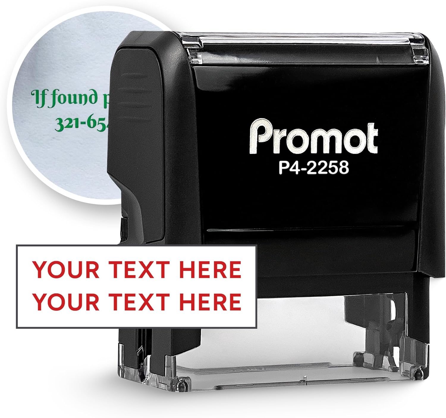 Promot Self Inking 2 Line Custom Stamp - Personalized Name Stamp for Office, Teacher, Address & Business Label Stamp - Choose Font, Ink Color, Pad, for Personal & Professional Use - Large