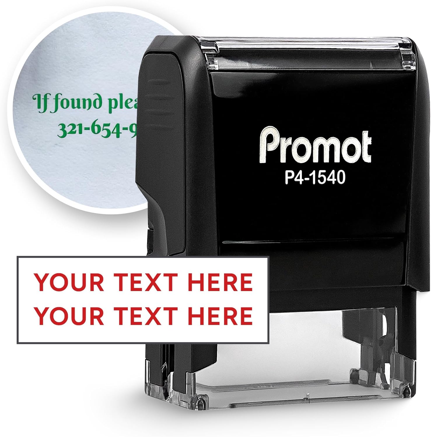 Promot Self Inking 2 Line Custom Stamp - Personalized Name Stamp for Office, Teacher, Address & Business Label Stamp - Choose Font, Ink Color, Pad, for Personal & Professional Use - Small