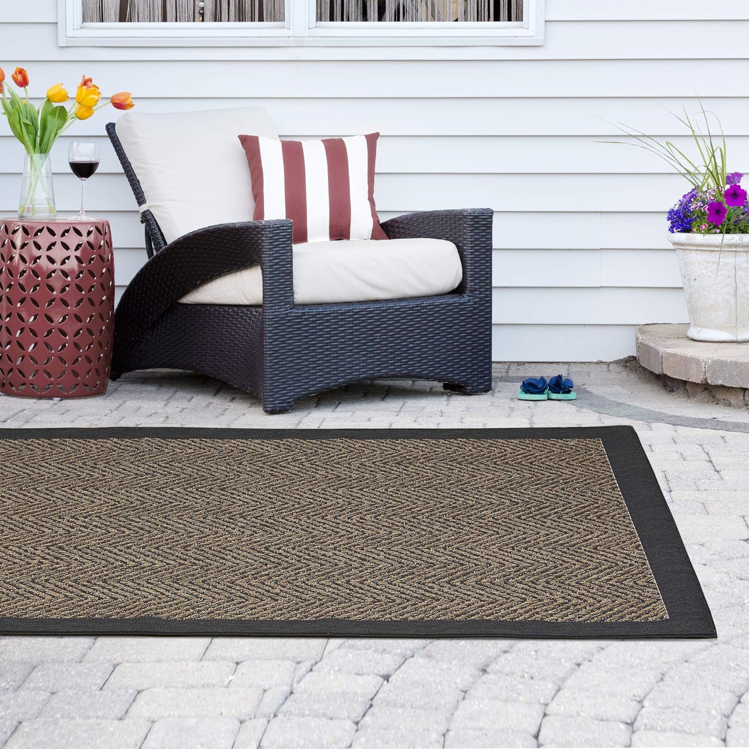 Madison Park Dover Woven Turkish Indoor/Outdoor Area --Rug for Backyard, Chevron, Home DÃÃÂ©cor, Weather Resistant Floor Mat, Easy to Clean Patio -Rugs, Deck Carpets, 5'3