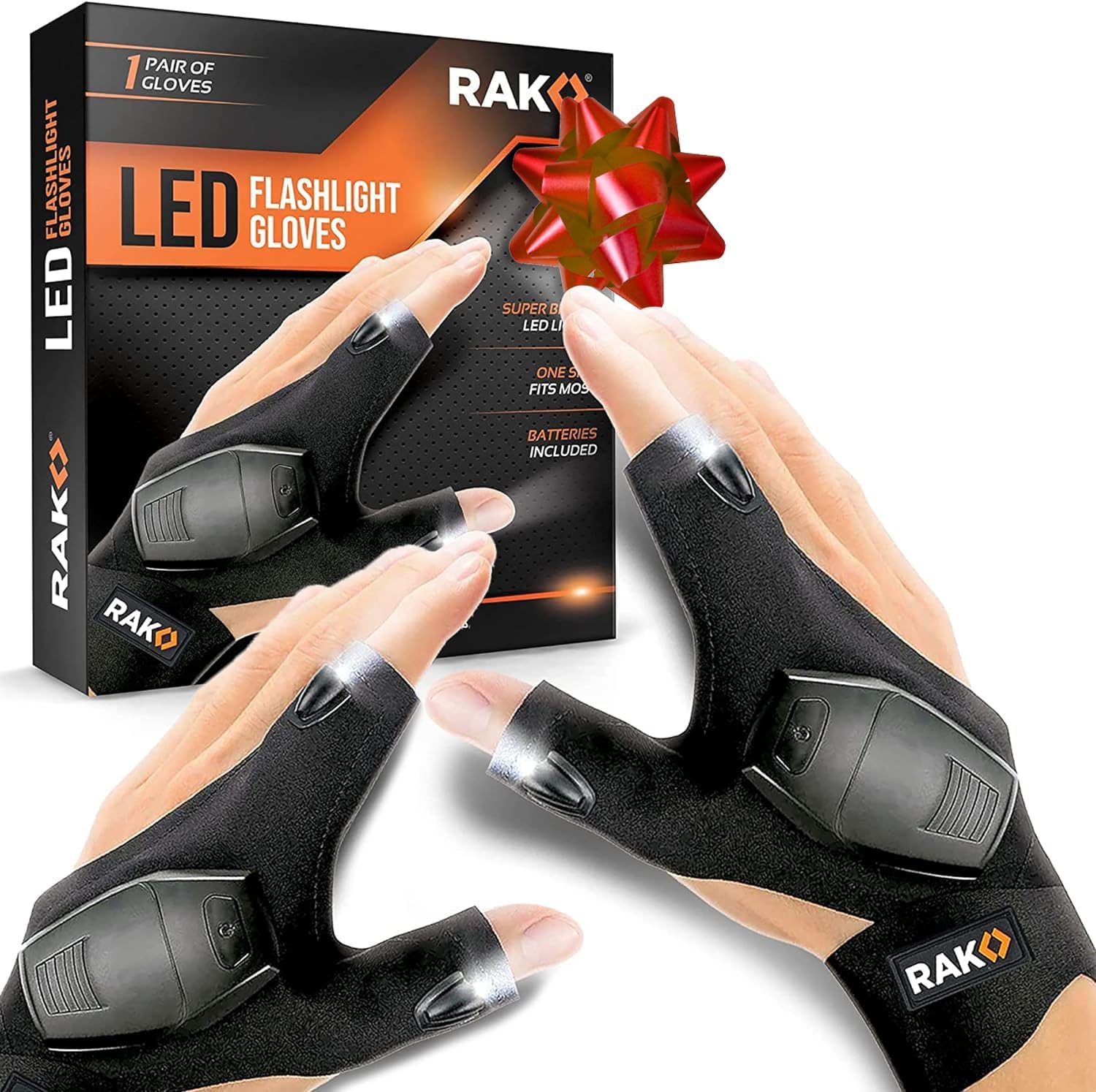 RAK Super Bright LED Flashlight Gloves with AAA Batteries - Christmas Gifts for Men - Dad Gadget Tool for Men, DIY Handyman, Father/Dad, Husband, or Women