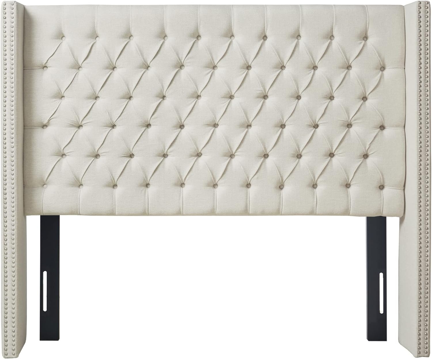 I did a lot of research for a king sized headboard and settled on this one after reading reviews. I am NOT disappointed with this purchase. It was easy to assemble and the fabric is a great quality. It looks more expensive than it is. The color was just as I expected. I am so happy with how this looks.