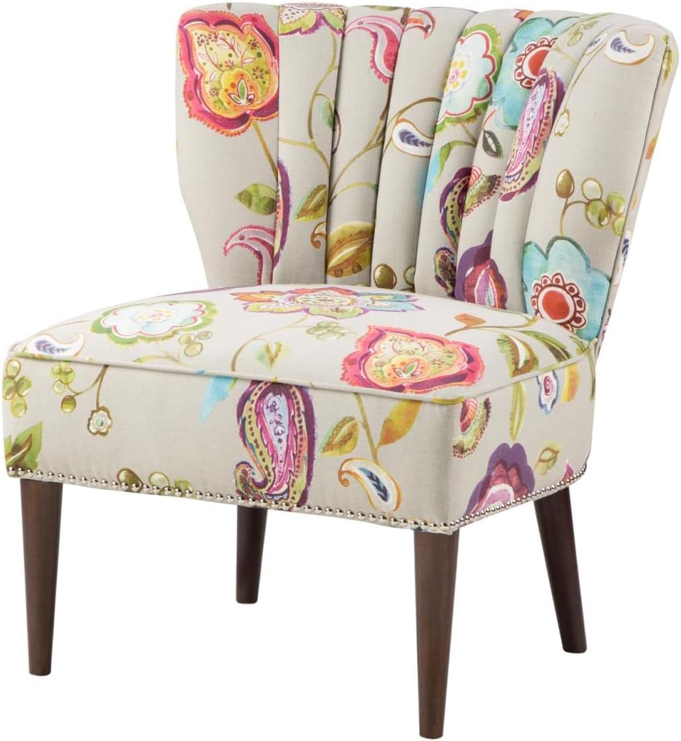 Madison Park Korey Accent Chairs - Hardwood, Birch Wood, Fabric Living Room Chairs - Khaki, Purple, Blue, Floral Paisley Style Living Room Sofa Furniture - 1 Piece Wingback Deep Seat Armless Bedroom Chairs Seats