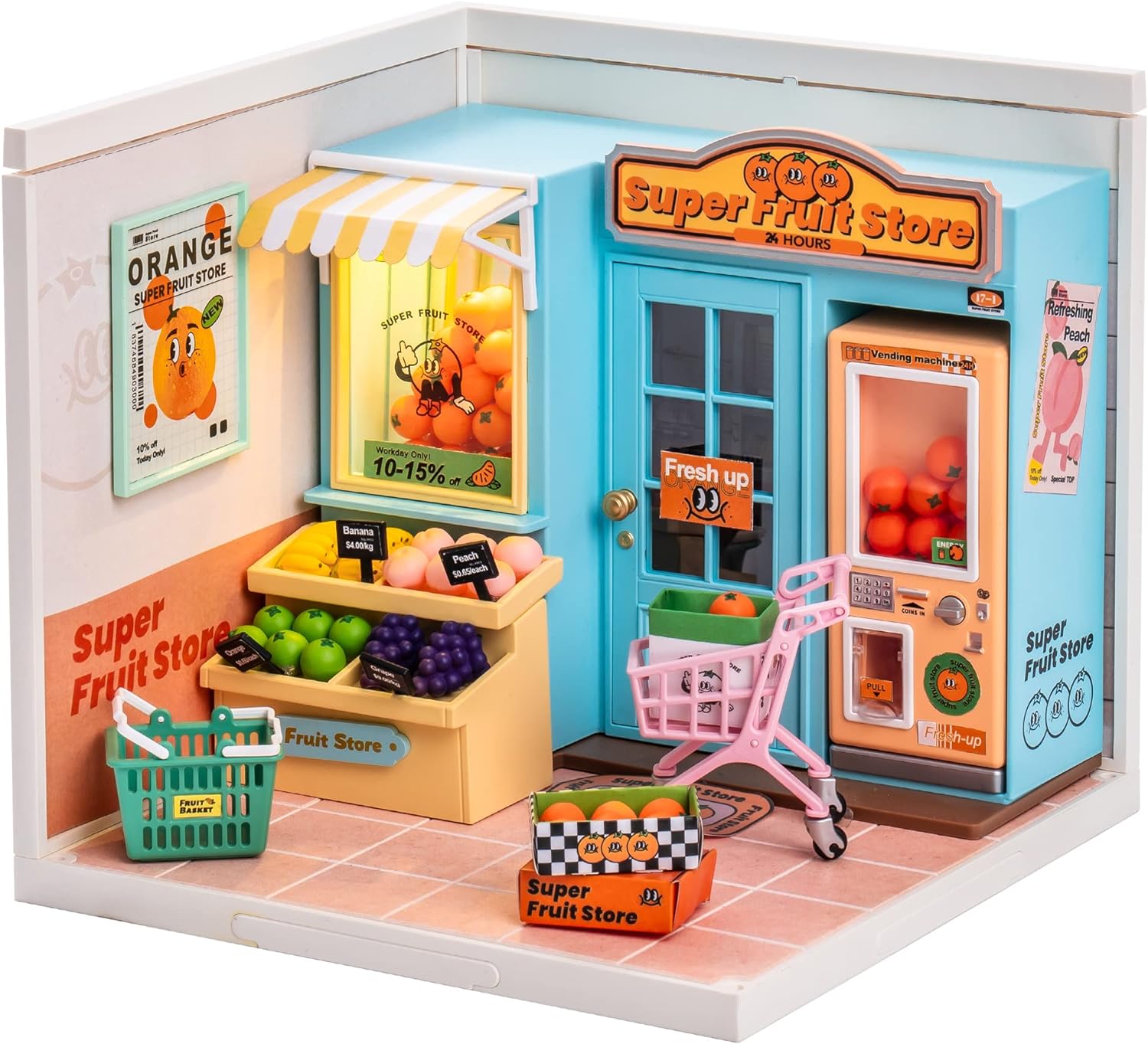 ROBOTIME DIY Miniature House Kit Mini Dollhouse with Furniture Miniature Craft Kits for Adults 1:20 Scale Realistic Fruit Store Kit Unique Gift for Kids & Teens