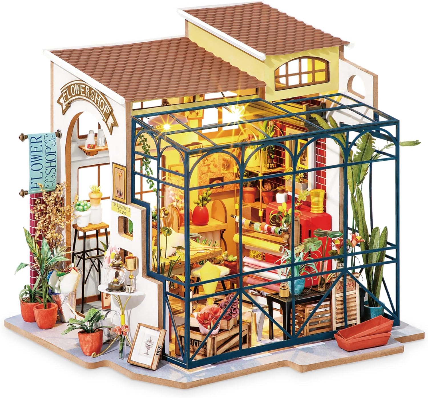 ROBOTIME DIY Dollhouse Kit Mini House with Furnitures Accessories 1:24 Scale Craft Kit - Emily' Flower Shop