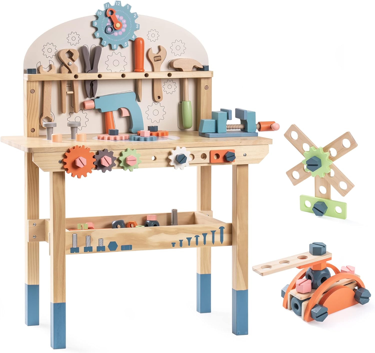 ROBOTIME Kids Tool Bench Set- Large Wooden Work Bench Construction Toys, Workshop w/Kid Toys Tool Set (41 Pieces) for Toddlers Boys Girls Age 3 4 5 6 7