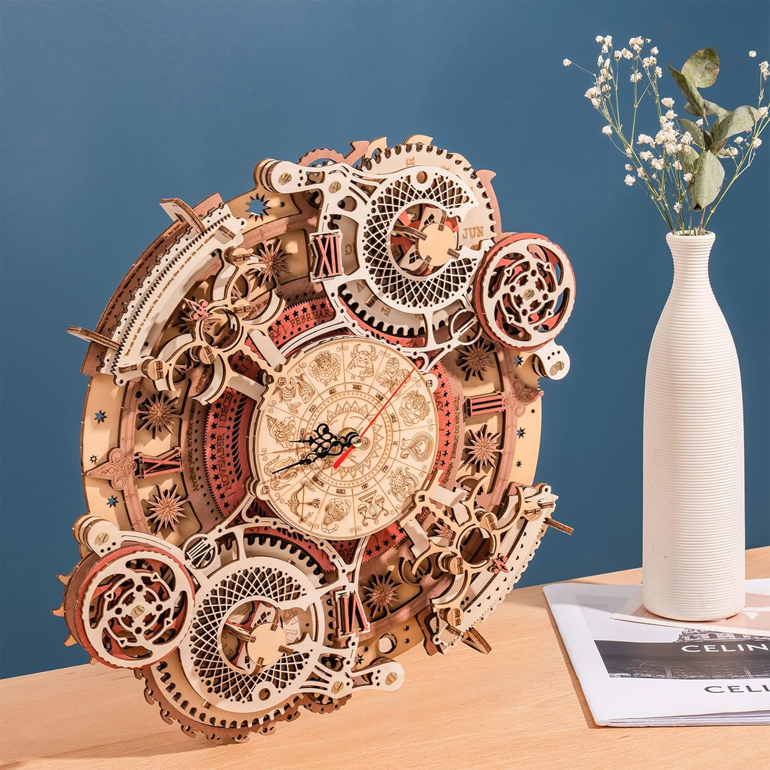 ROBOTIME 3D Wooden Puzzles for Adults, Models for Adults to Build Wooden Steampunk Clock Kit, DIY Mechanical Wall Quartz Aesthetic Room Decor Unique Gift