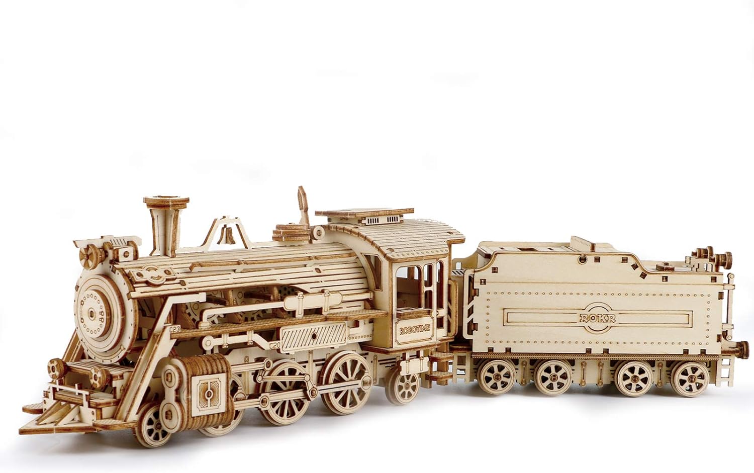 ROBOTIME 3D Puzzles for Adults-Wooden Model Car Kits Train Puzzle Sets for Adults/Teens to Build-Unique Birthday 1:80 Scale Model Prime Steam Express