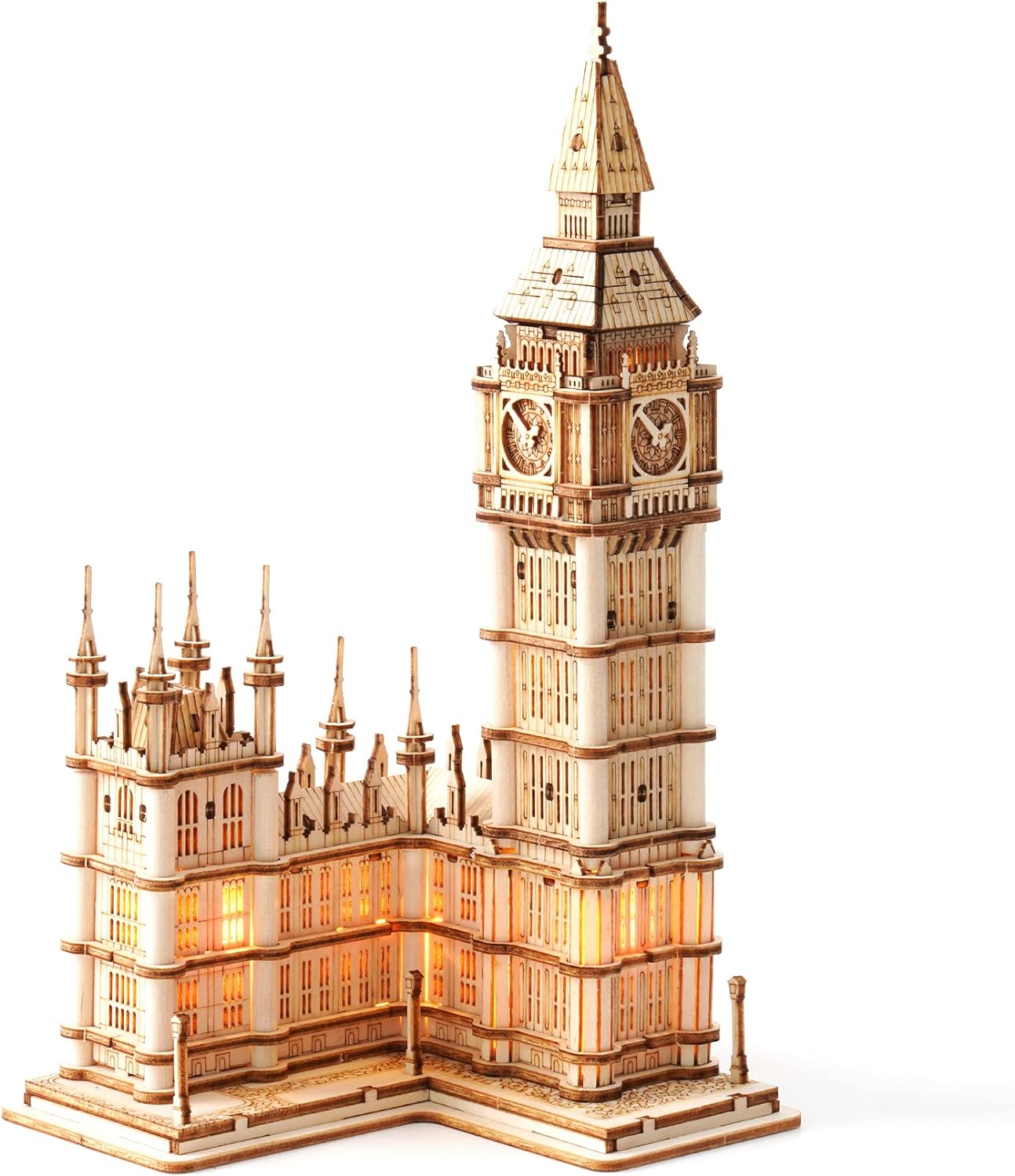 ROBOTIME 3D Puzzle for Adults Wooden Craft Kits for Teens DIY Construction Model Kit with LED Light to Build Educational Big Ben Set Toys Birthday Gifts