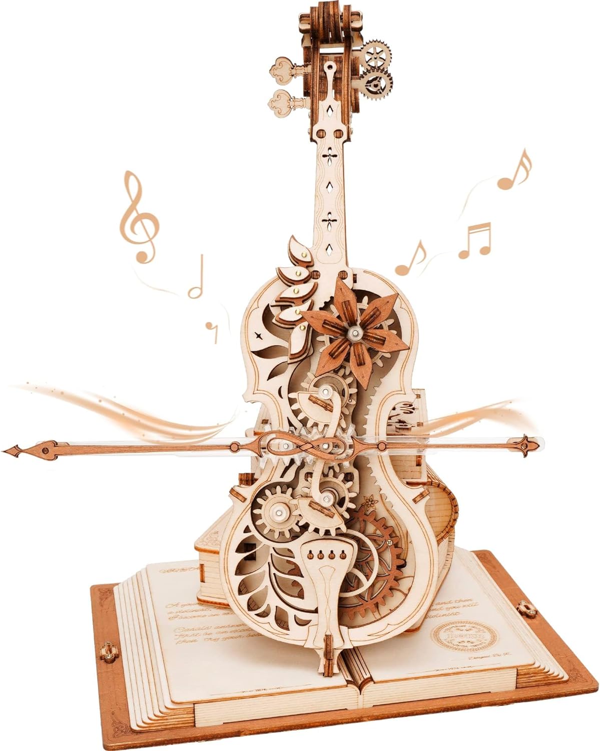 ROBOTIME AMK63 Magic Cello 3D Puzzle, 3D Wooden Puzzles for Adults Music Box Model Kits to Build, Unique Musical Gift for Women/Men Aesthetic Hobby Kit for Music Lovers