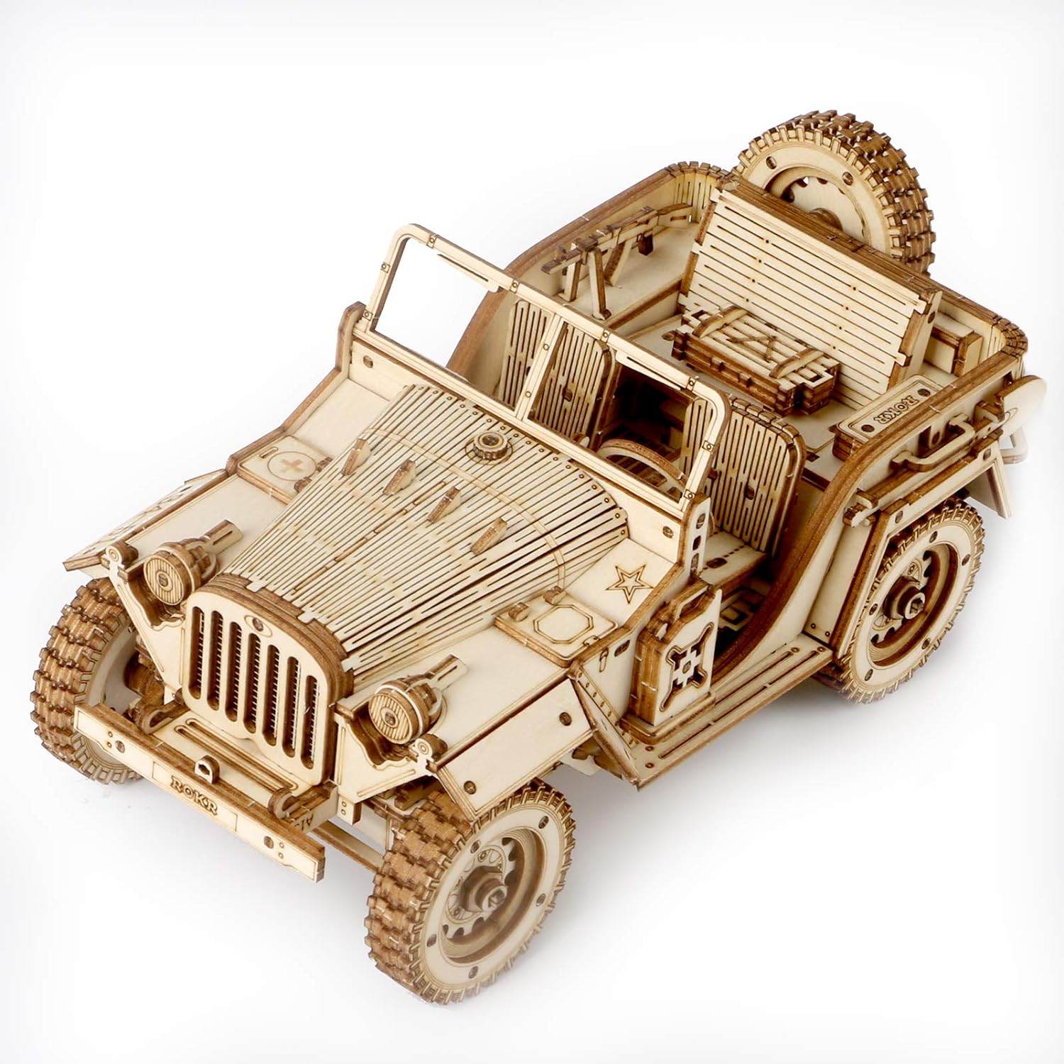 ROBOTIME Car Model Kits 3D Puzzles for Adults and Teens DIY Wooden Crafts No Batteries 1:18 Scale Model Army Field Car