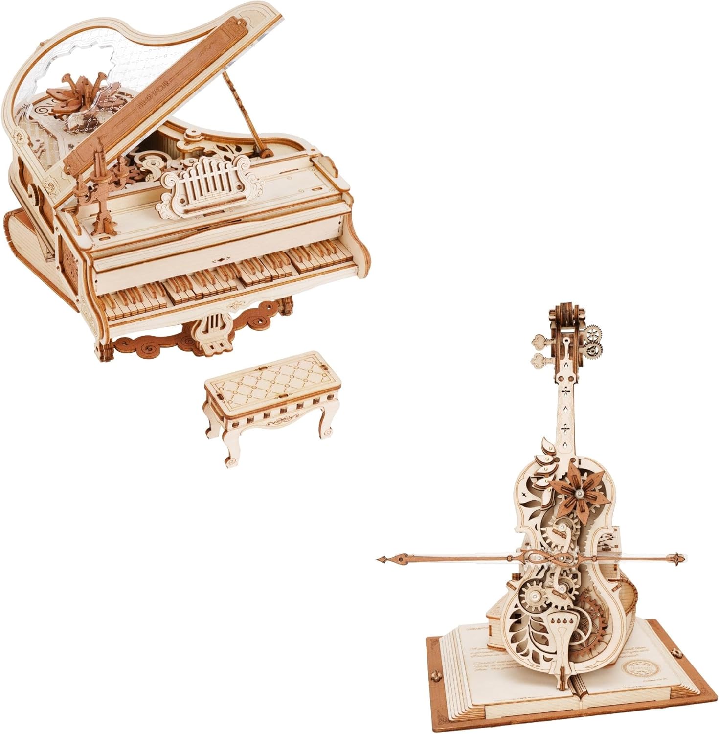 ROBOTIME Mechanical Music Box Puzzle Kits Magic Piano & Cello