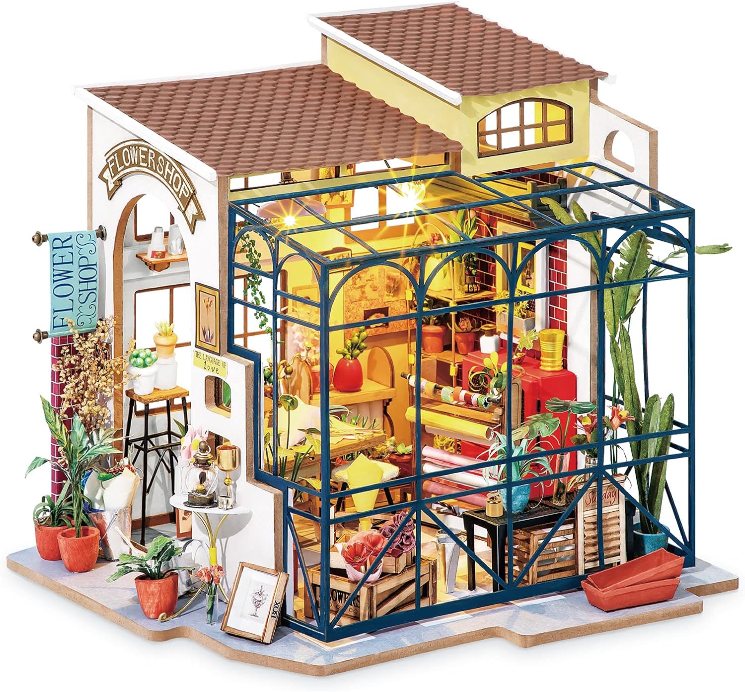 Rolife DIY Miniature Doll House Kit with Furniture for Children Adult Wooden Kits Toy (Emily' Flower Shop)