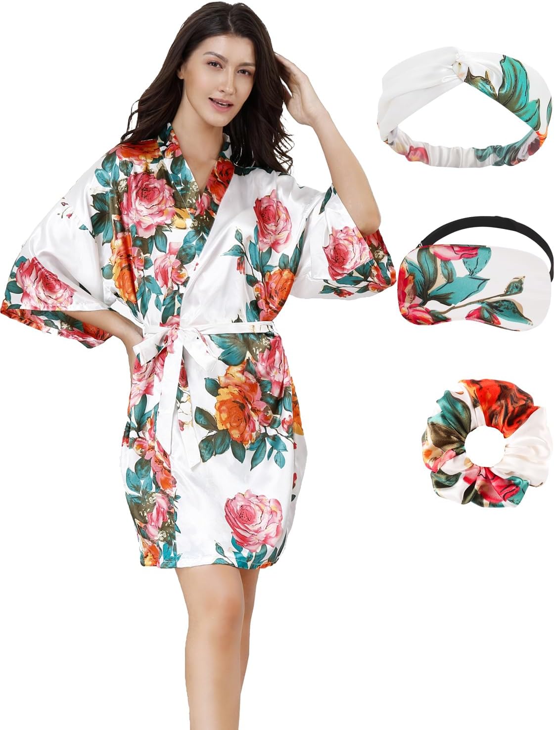 EPLAZA Women Floral Silky Satin Robe Wedding Bridal Party Bride Bridesmaid Robes Kimono Loungewear Dressing Gowns