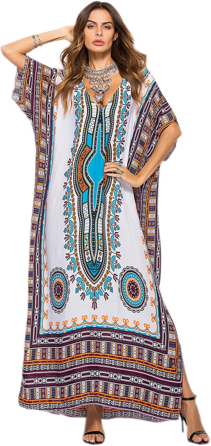 EPLAZA Women Hippy Boho Maxi Long Kaftan Caftan Dress Night Gown Free Size