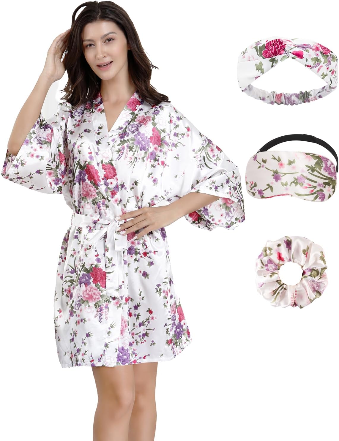 EPLAZA Women Floral Satin Robe Bridal Dressing Gown Wedding Bride Bridesmaid Kimono Sleepwear