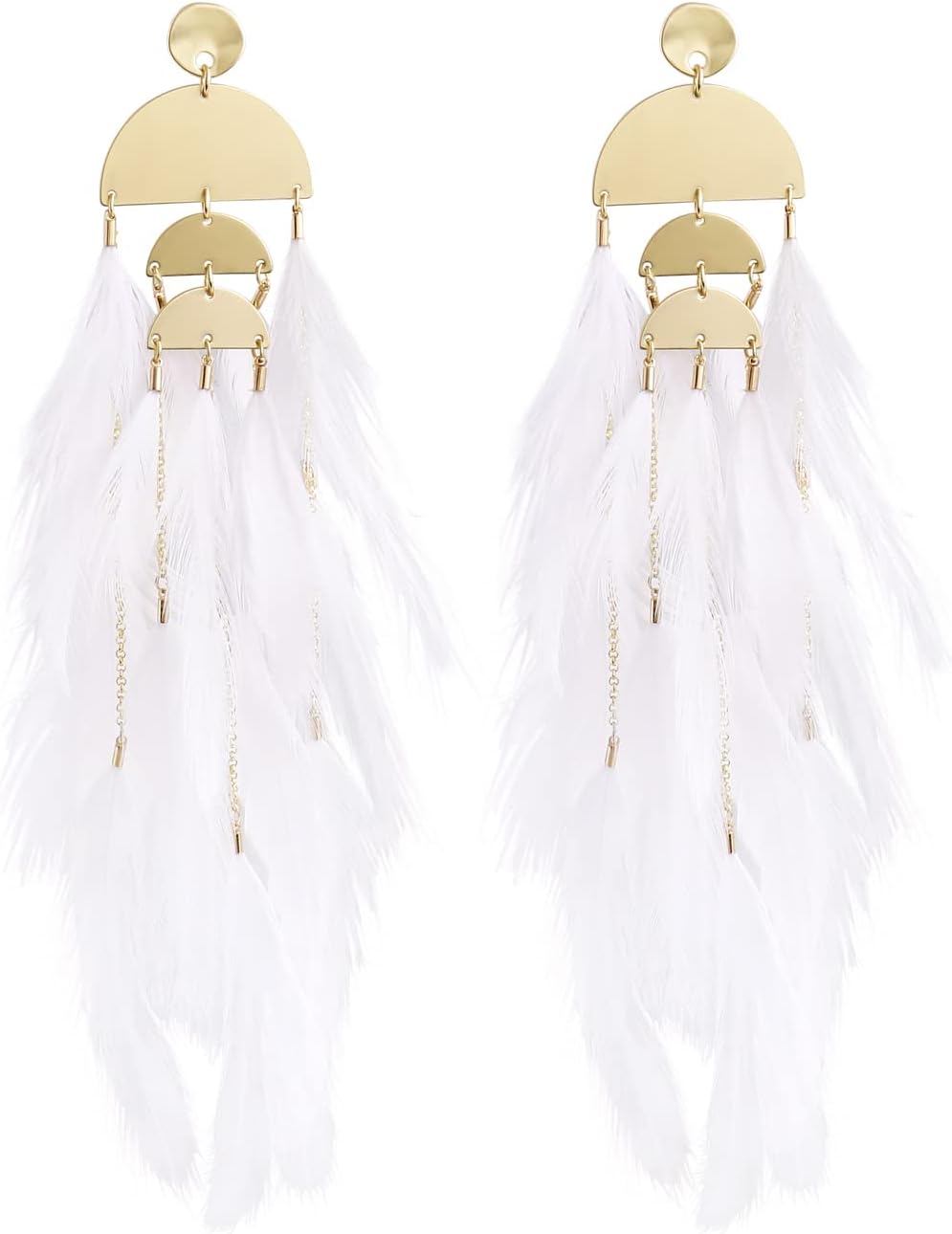 Badu Women Feather Earrings Long Tassel Bohemian Jewelry White Gold Wedding Accessories