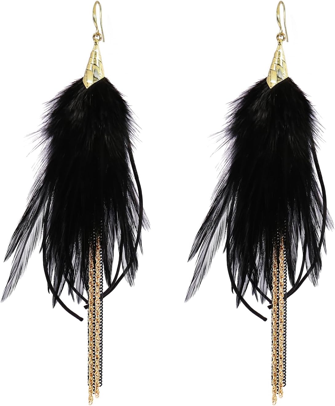 Badu Women Feather Earrings Long Tassel Bohemian Jewelry White Gold Wedding Accessories