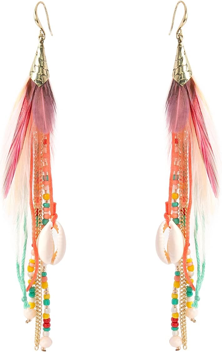 Badu Women Feather Earrings Long Tassel Bohemian Jewelry White Gold Wedding Accessories