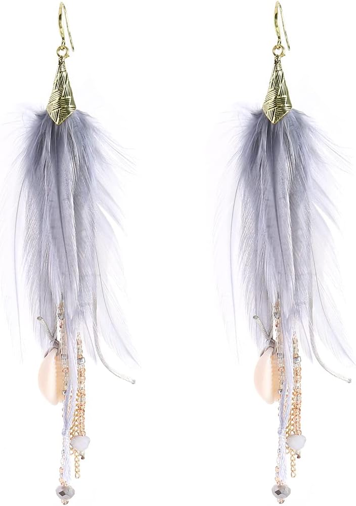 Badu Women Feather Earrings Long Tassel Bohemian Jewelry White Gold Wedding Accessories