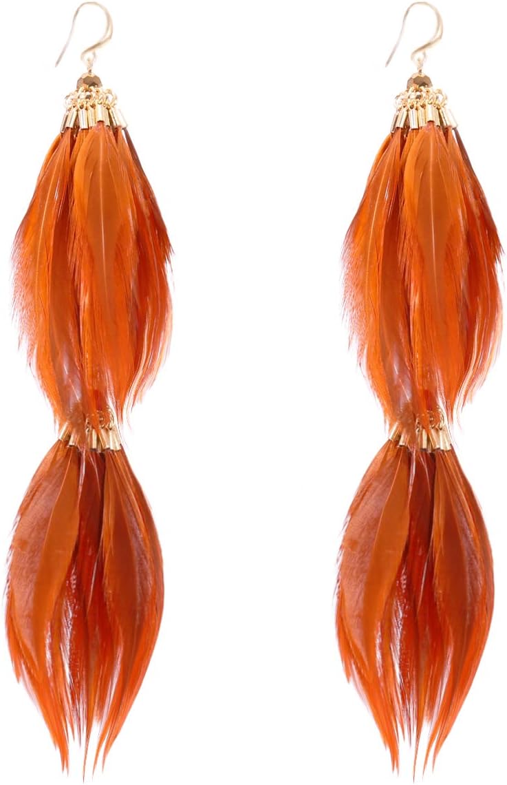 Badu Women Feather Earrings Long Tassel Bohemian Jewelry White Gold Wedding Accessories