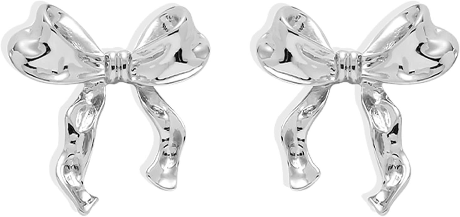 Badu Christmas Gold/Silver Bow Earrings For Women Ribbon Dainty Cute Stud Earrings Gift