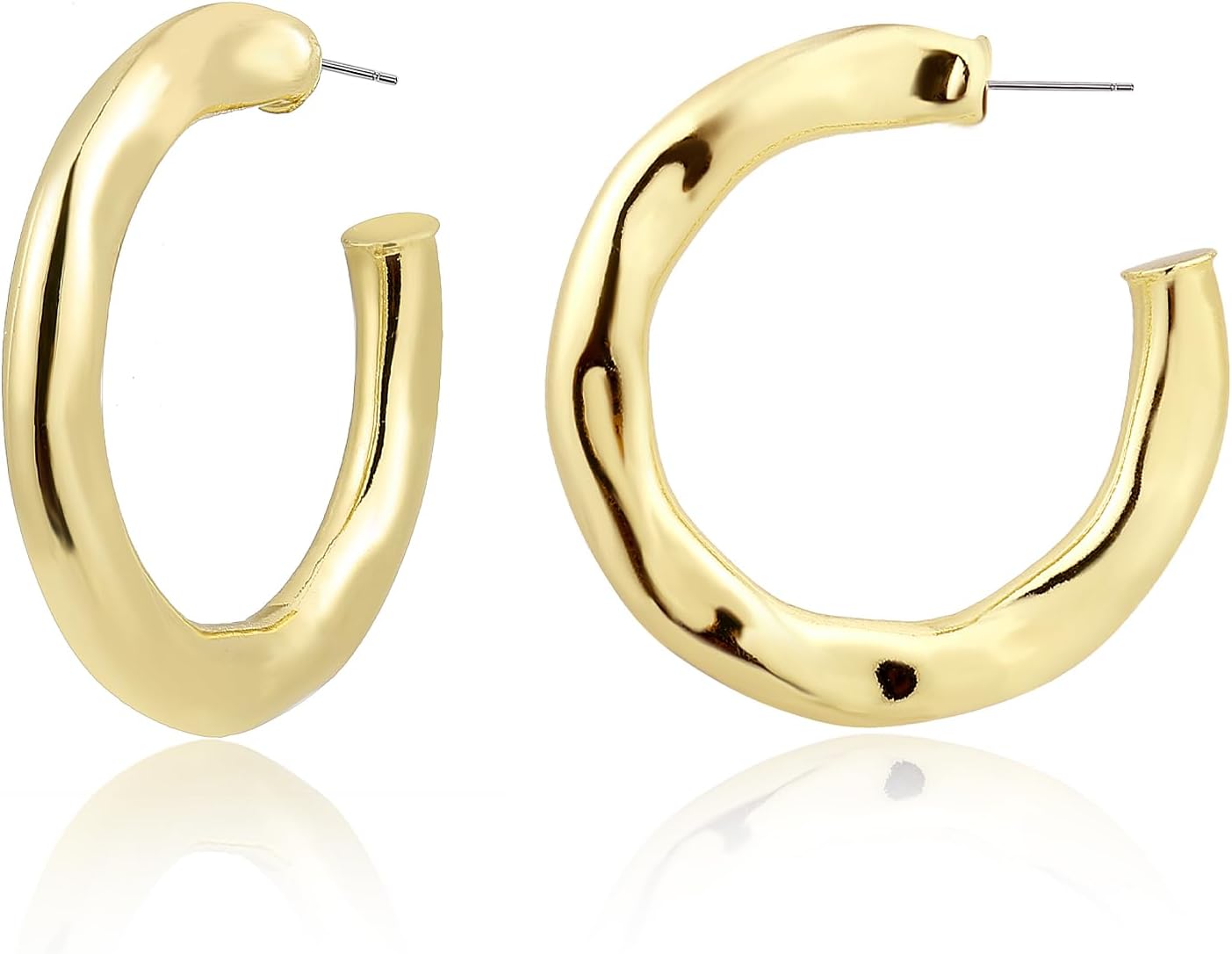 Gold Chunky Hoops Earrings For Women 14k Gold Plated Open Hoop Fashion Hypoallergenic Earrings Minimalist Jewelry Gift 30mm/45mm