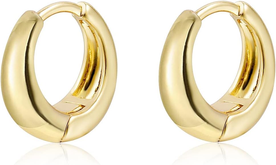 Chunky Gold Hoop Earrings, Small Gold Hoop Earrings for Women 14K Real Gold Plated Thick Open Hoops Lightweight