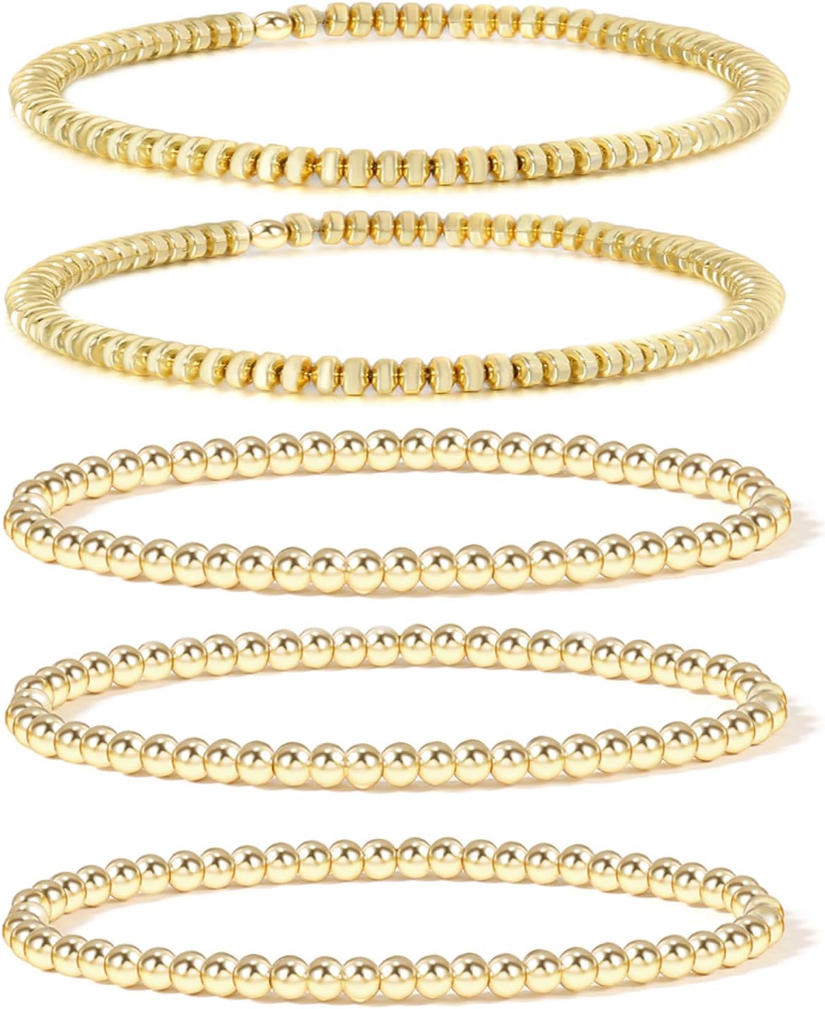 14K Gold Beaded Bracelets for Women,Dainty Gold Plated Chain Link Bracelet Stretchable Adjustable Bracelet