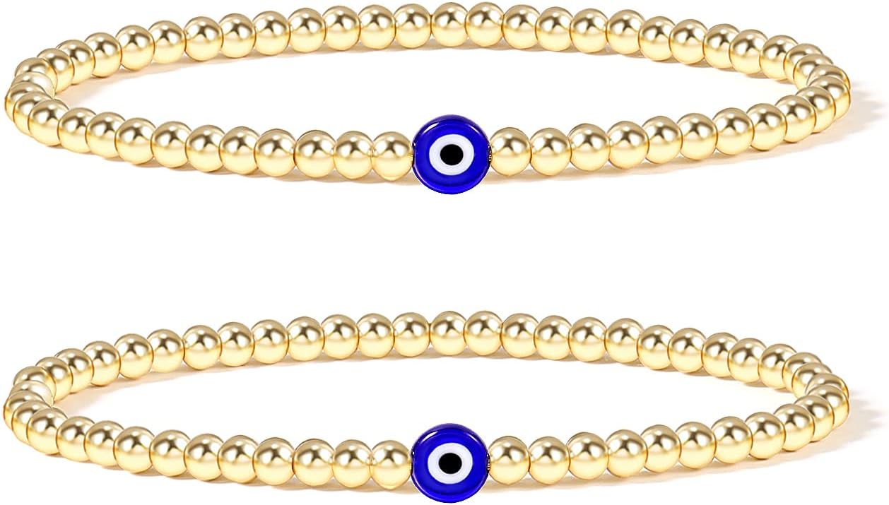 Evil Eye Luck Bracelet Gold Beaded Bracelet For Women Bracelets Set Blue Eye Bead Hand Stretch Bracelet Gifts For Bestfriends, Couple, Family Members, Siblings, Sister, Lover